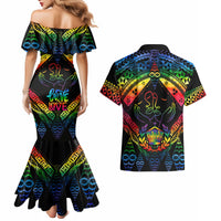 Tonga LGBT Couples Matching Mermaid Dress and Hawaiian Shirt Love Is Love Ngatu Rainbow Water Color LT9 - Wonder Print Shop