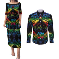 Tonga LGBT Couples Matching Puletasi Dress and Long Sleeve Button Shirts Love Is Love Ngatu Rainbow Water Color LT9 - Wonder Print Shop