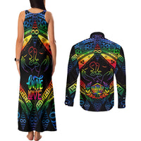 Tonga LGBT Couples Matching Tank Maxi Dress and Long Sleeve Button Shirts Love Is Love Ngatu Rainbow Water Color LT9 - Wonder Print Shop