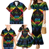 Tonga LGBT Family Matching Mermaid Dress and Hawaiian Shirt Love Is Love Ngatu Rainbow Water Color LT9 - Wonder Print Shop