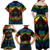 Tonga LGBT Family Matching Off Shoulder Maxi Dress and Hawaiian Shirt Love Is Love Ngatu Rainbow Water Color LT9 - Wonder Print Shop