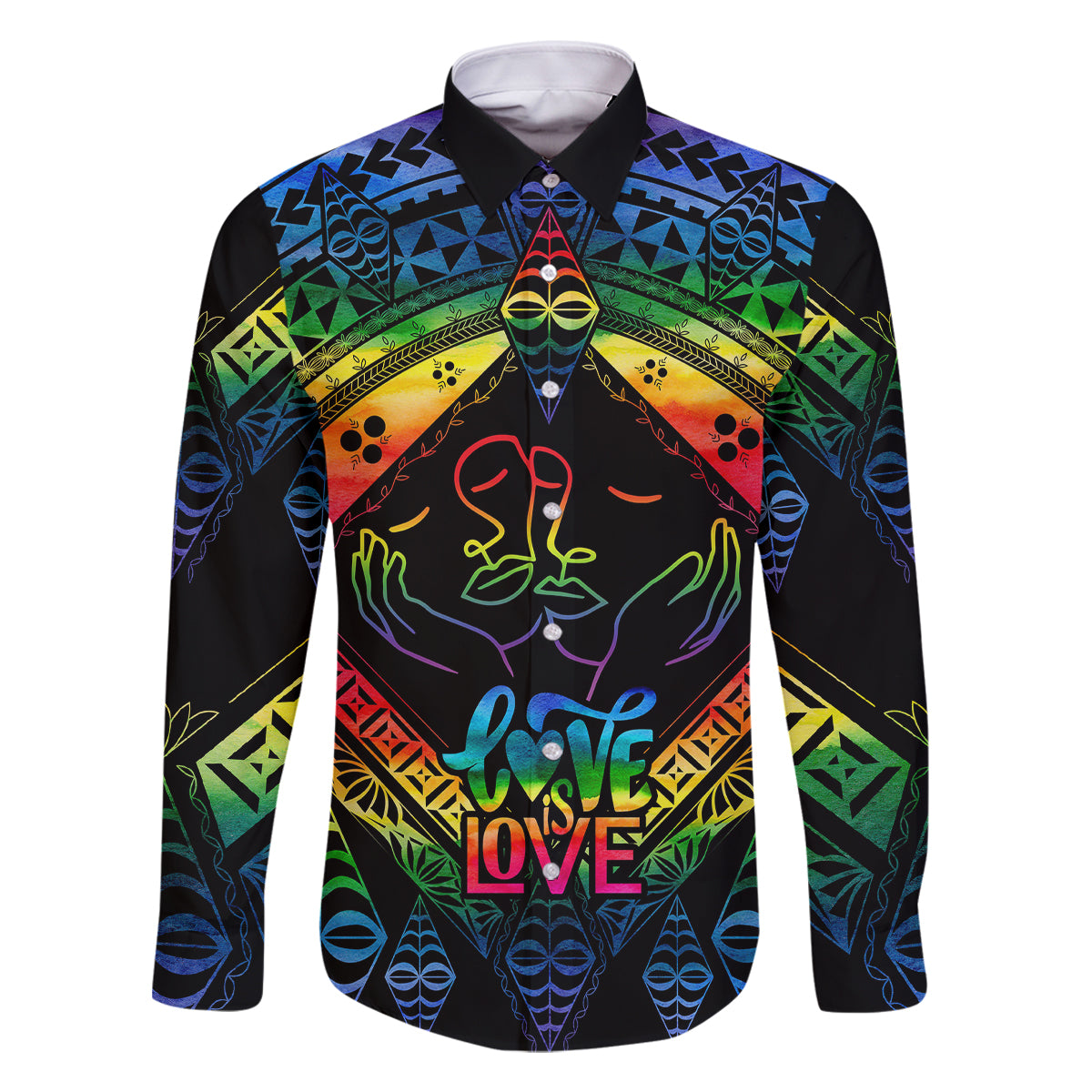 Tonga LGBT Family Matching Off Shoulder Maxi Dress and Hawaiian Shirt Love Is Love Ngatu Rainbow Water Color LT9 - Wonder Print Shop