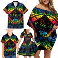 Tonga LGBT Family Matching Off Shoulder Short Dress and Hawaiian Shirt Love Is Love Ngatu Rainbow Water Color LT9 - Wonder Print Shop