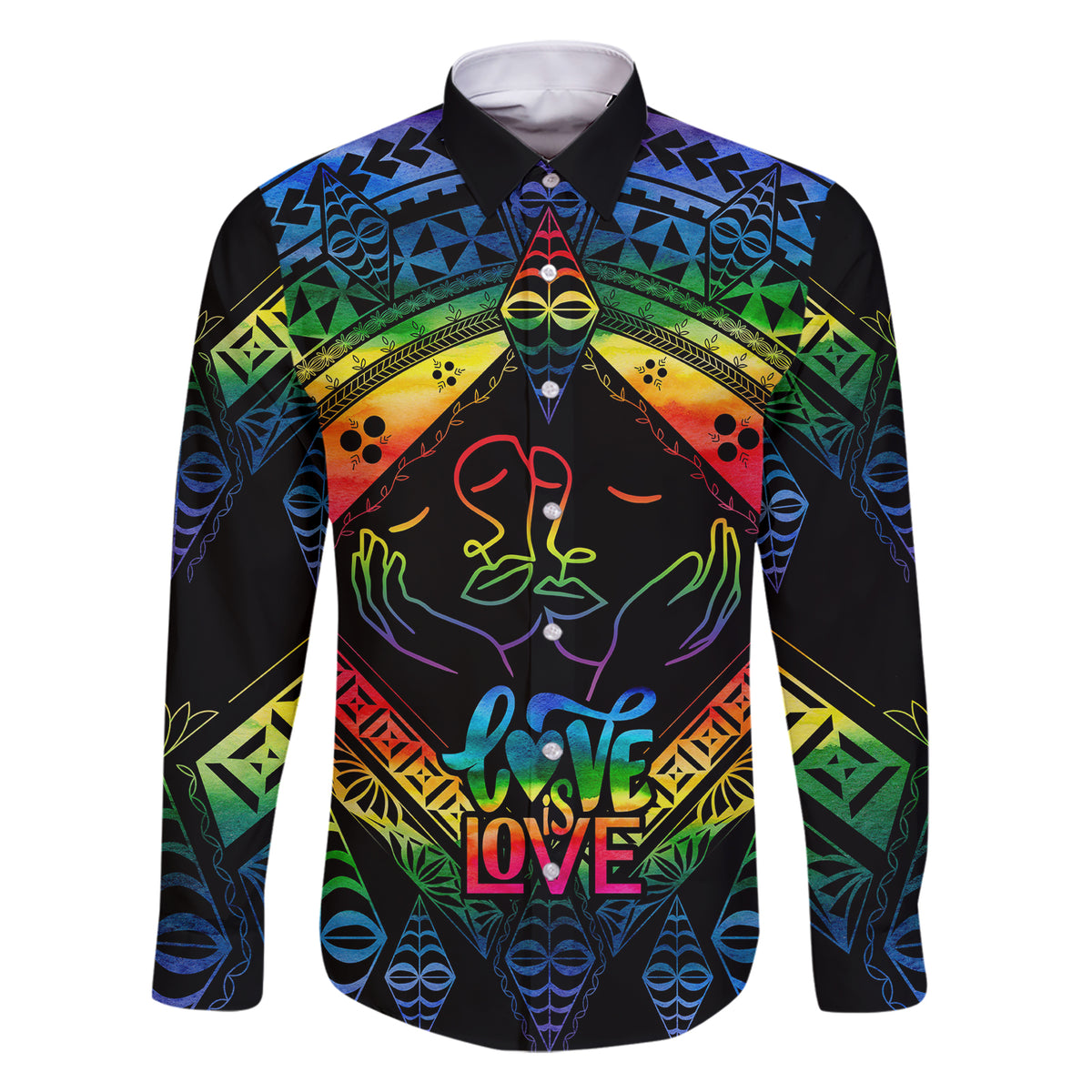 Tonga LGBT Family Matching Short Sleeve Bodycon Dress and Hawaiian Shirt Love Is Love Ngatu Rainbow Water Color - Wonder Print Shop