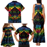 Tonga LGBT Family Matching Tank Maxi Dress and Hawaiian Shirt Love Is Love Ngatu Rainbow Water Color - Wonder Print Shop
