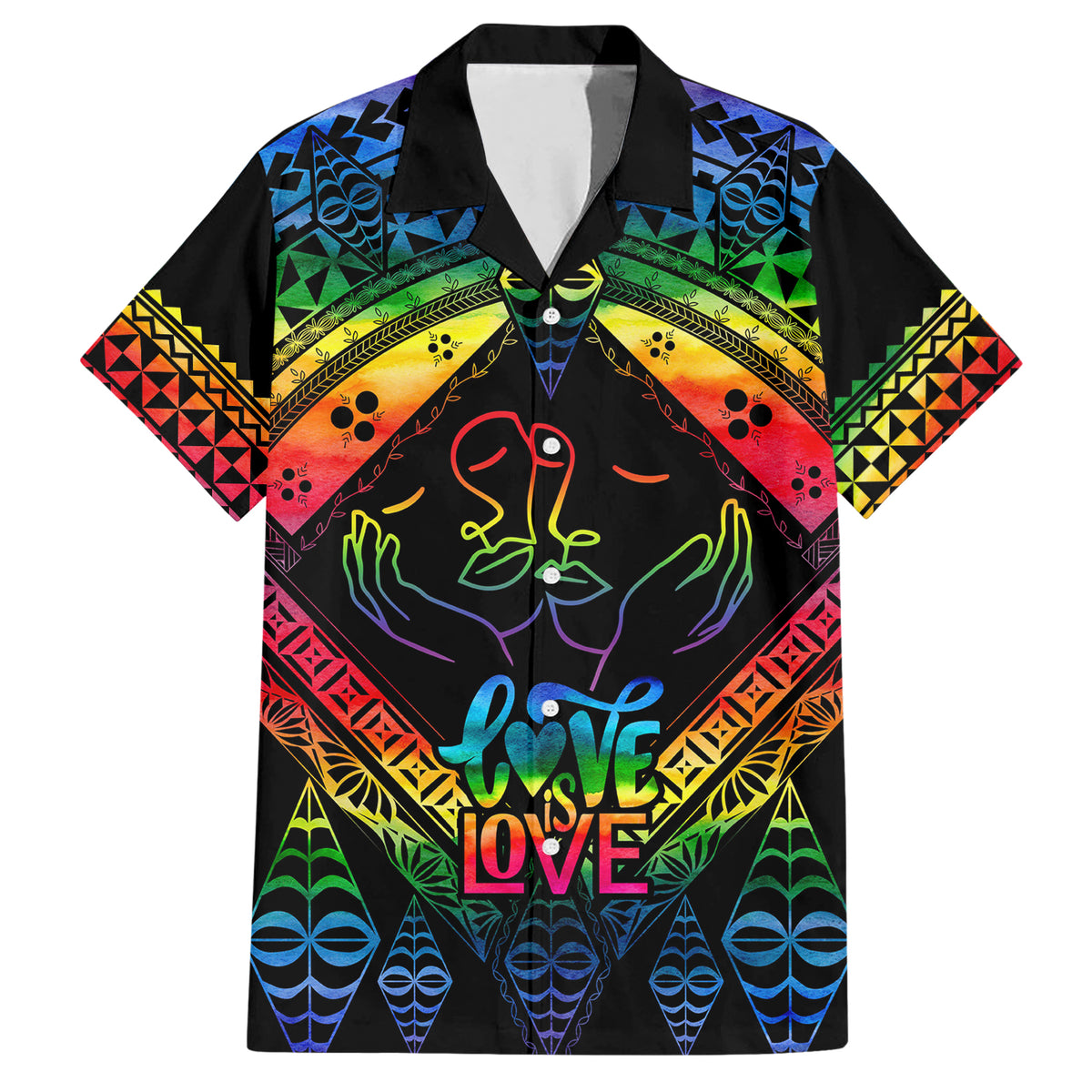 Tonga LGBT Hawaiian Shirt Love Is Love Ngatu Rainbow Water Color - Wonder Print Shop