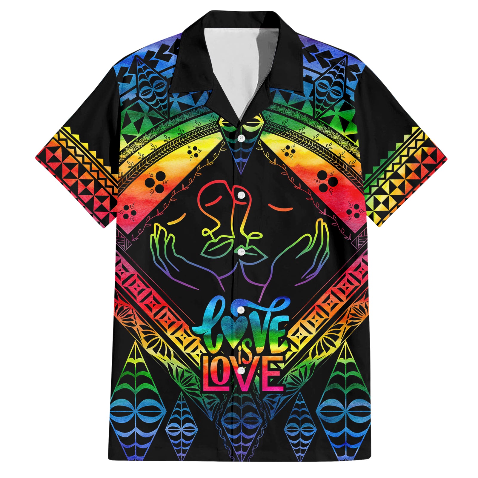 Tonga LGBT Hawaiian Shirt Love Is Love Ngatu Rainbow Water Color - Wonder Print Shop