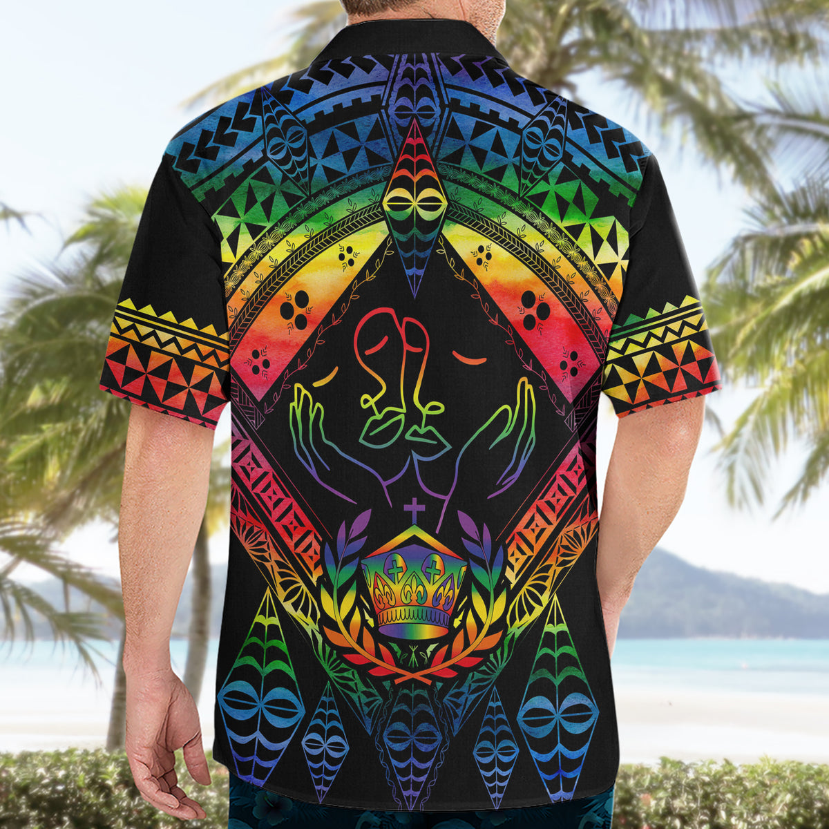 Tonga LGBT Hawaiian Shirt Love Is Love Ngatu Rainbow Water Color - Wonder Print Shop