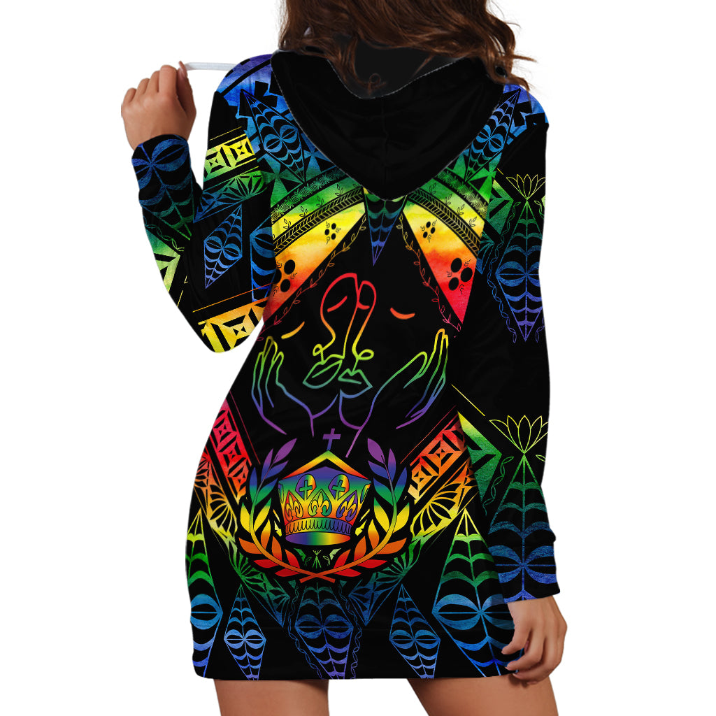 Tonga LGBT Hoodie Dress Love Is Love Ngatu Rainbow Water Color - Wonder Print Shop