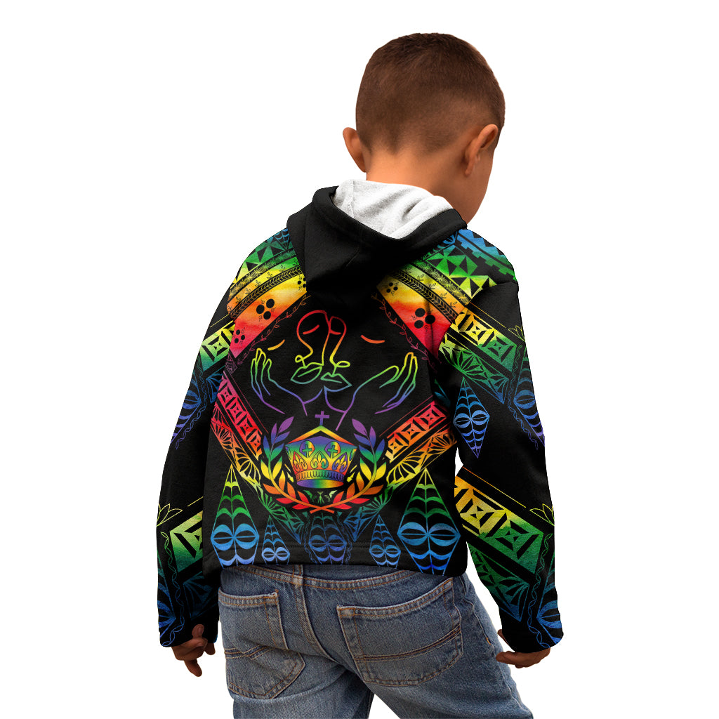 Tonga LGBT Kid Hoodie Love Is Love Ngatu Rainbow Water Color - Wonder Print Shop