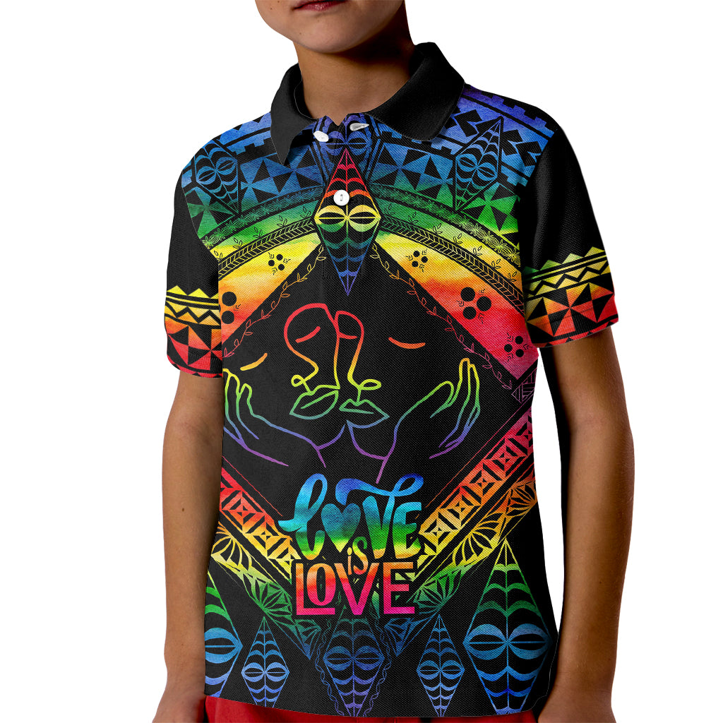 Tonga LGBT Kid Polo Shirt Love Is Love Ngatu Rainbow Water Color - Wonder Print Shop