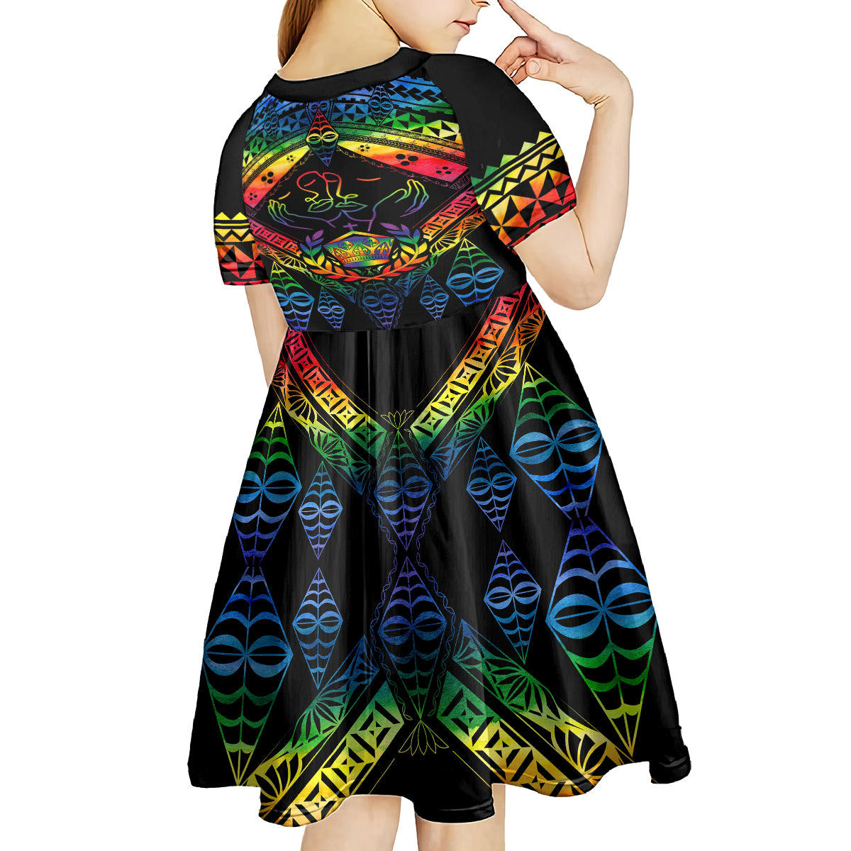 Tonga LGBT Kid Short Sleeve Dress Love Is Love Ngatu Rainbow Water Color - Wonder Print Shop