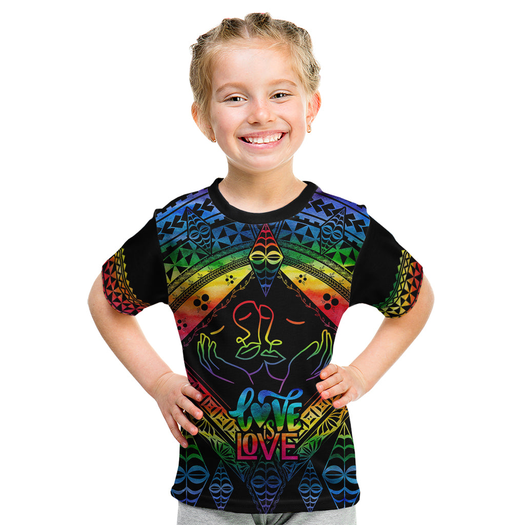 Tonga LGBT Kid T Shirt Love Is Love Ngatu Rainbow Water Color - Wonder Print Shop