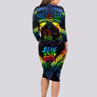 Tonga LGBT Long Sleeve Bodycon Dress Love Is Love Ngatu Rainbow Water Color - Wonder Print Shop