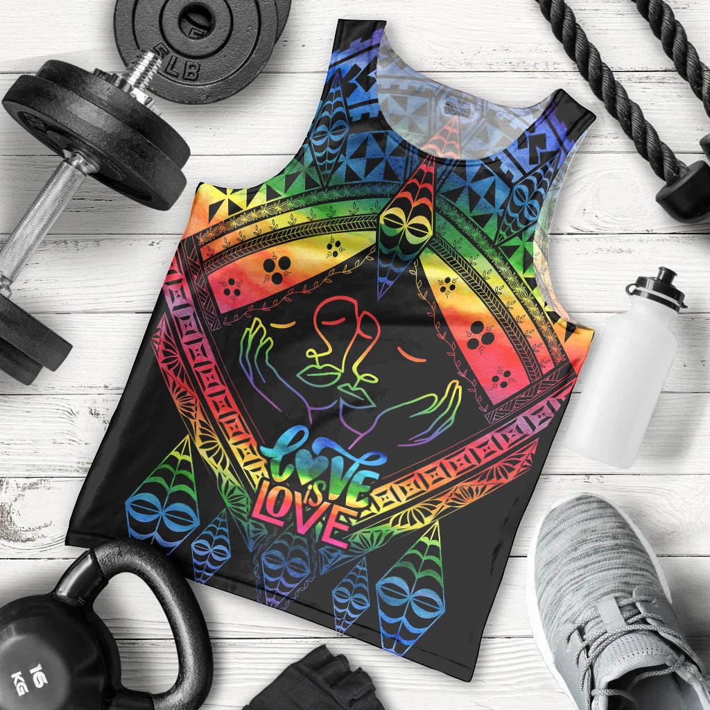 Tonga LGBT Men Tank Top Love Is Love Ngatu Rainbow Water Color - Wonder Print Shop