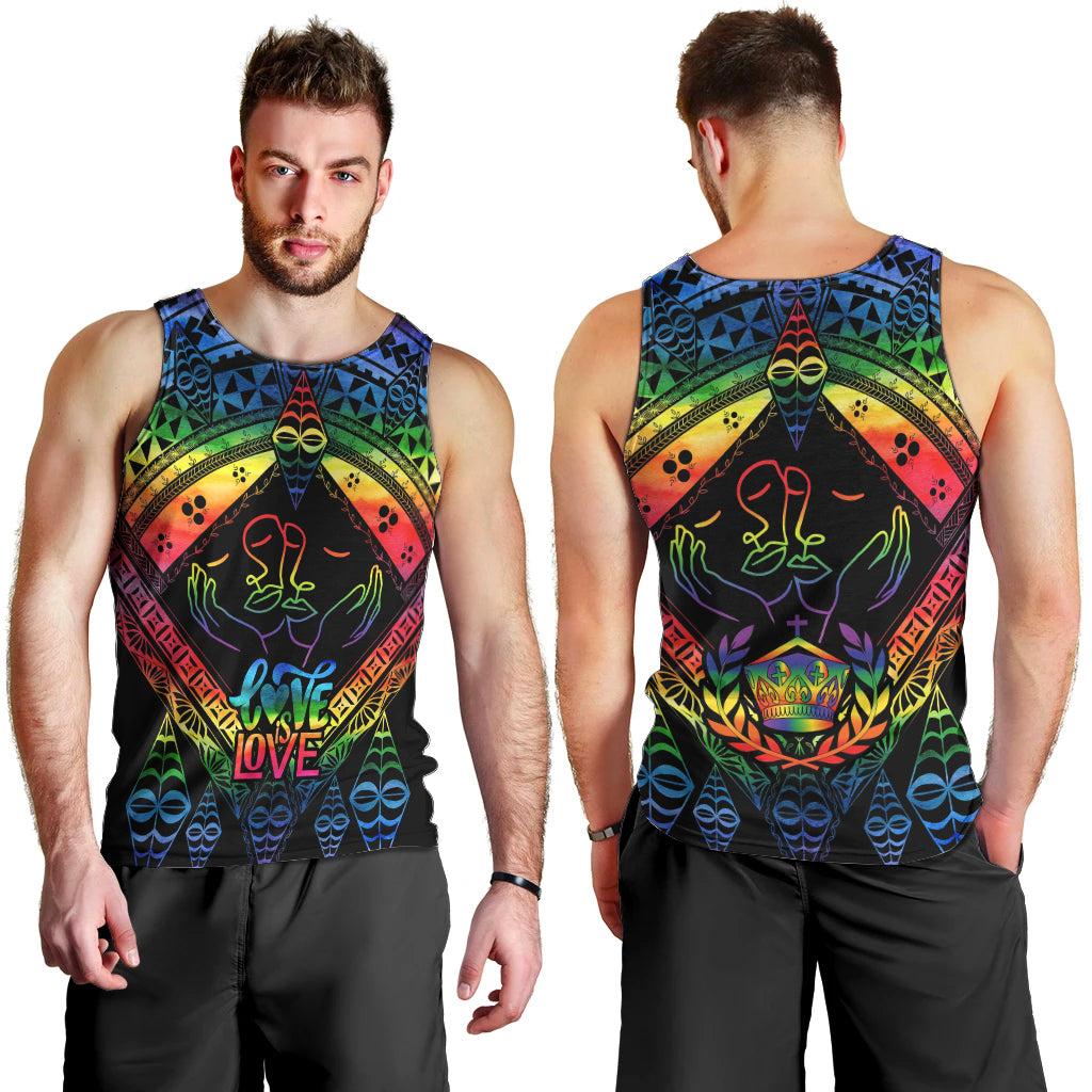Tonga LGBT Men Tank Top Love Is Love Ngatu Rainbow Water Color - Wonder Print Shop