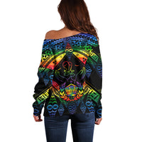 Tonga LGBT Off Shoulder Sweater Love Is Love Ngatu Rainbow Water Color - Wonder Print Shop