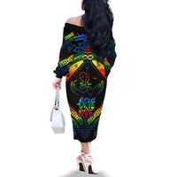 Tonga LGBT Off The Shoulder Long Sleeve Dress Love Is Love Ngatu Rainbow Water Color - Wonder Print Shop