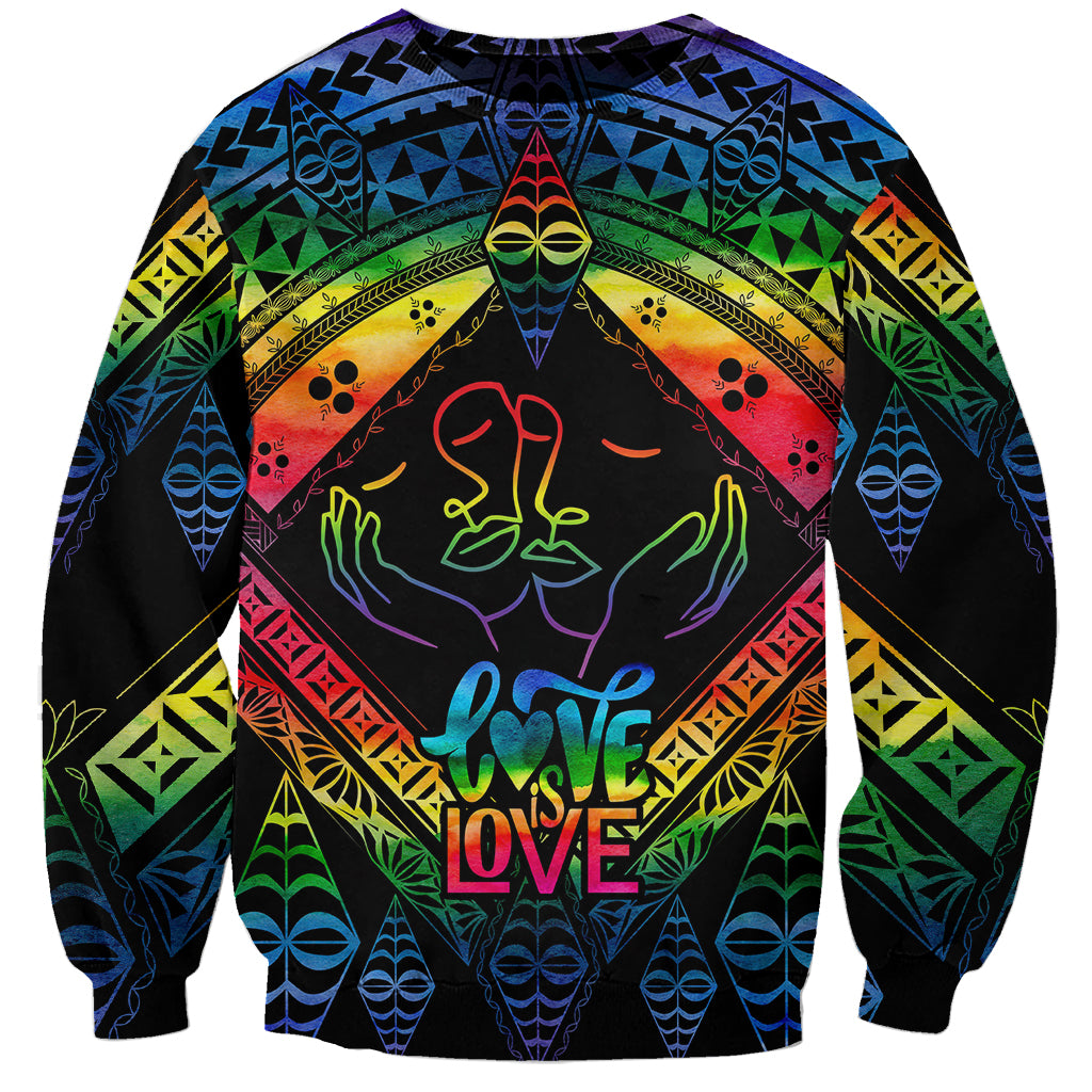 Tonga LGBT Sweatshirt Love Is Love Ngatu Rainbow Water Color - Wonder Print Shop