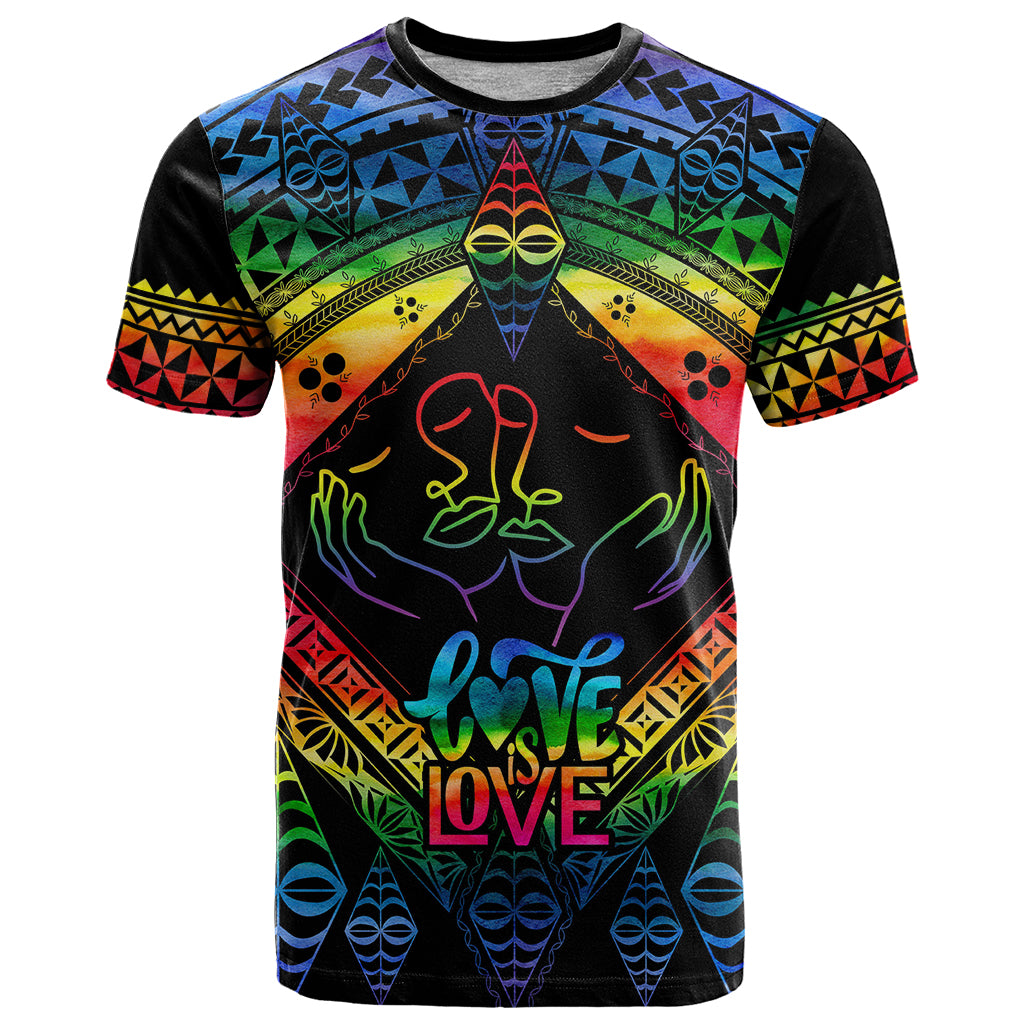 Tonga LGBT T Shirt Love Is Love Ngatu Rainbow Water Color - Wonder Print Shop