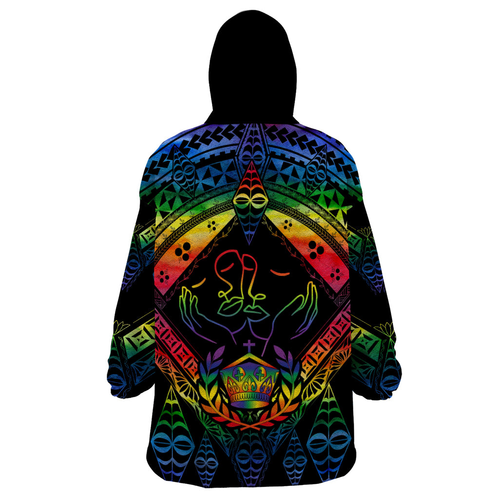 Tonga LGBT Wearable Blanket Hoodie Love Is Love Ngatu Rainbow Water Color - Wonder Print Shop