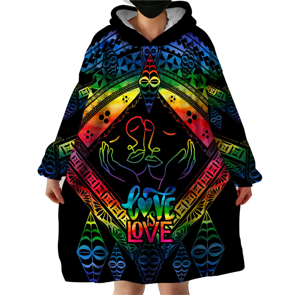 Tonga LGBT Wearable Blanket Hoodie Love Is Love Ngatu Rainbow Water Color - Wonder Print Shop