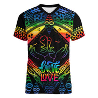 Tonga LGBT Women V Neck T Shirt Love Is Love Ngatu Rainbow Water Color - Wonder Print Shop