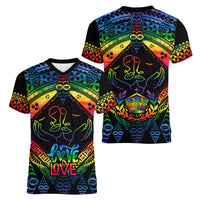 Tonga LGBT Women V Neck T Shirt Love Is Love Ngatu Rainbow Water Color - Wonder Print Shop