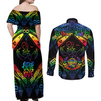 Personalised Tonga LGBT Couples Matching Off Shoulder Maxi Dress and Long Sleeve Button Shirts Love Is Love Ngatu Rainbow Water Color LT9 - Wonder Print Shop