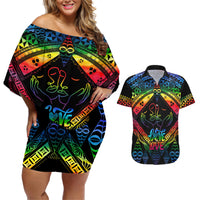 Personalised Tonga LGBT Couples Matching Off Shoulder Short Dress and Hawaiian Shirt Love Is Love Ngatu Rainbow Water Color LT9 - Wonder Print Shop