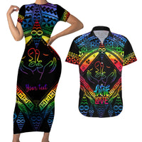 Personalised Tonga LGBT Couples Matching Short Sleeve Bodycon Dress and Hawaiian Shirt Love Is Love Ngatu Rainbow Water Color LT9 - Wonder Print Shop