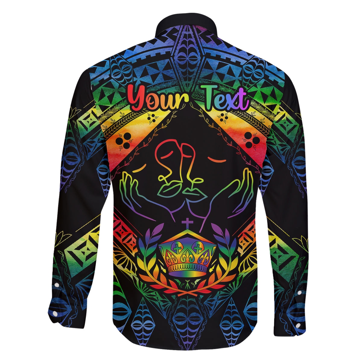 Personalised Tonga LGBT Family Matching Long Sleeve Bodycon Dress and Hawaiian Shirt Love Is Love Ngatu Rainbow Water Color LT9 - Wonder Print Shop