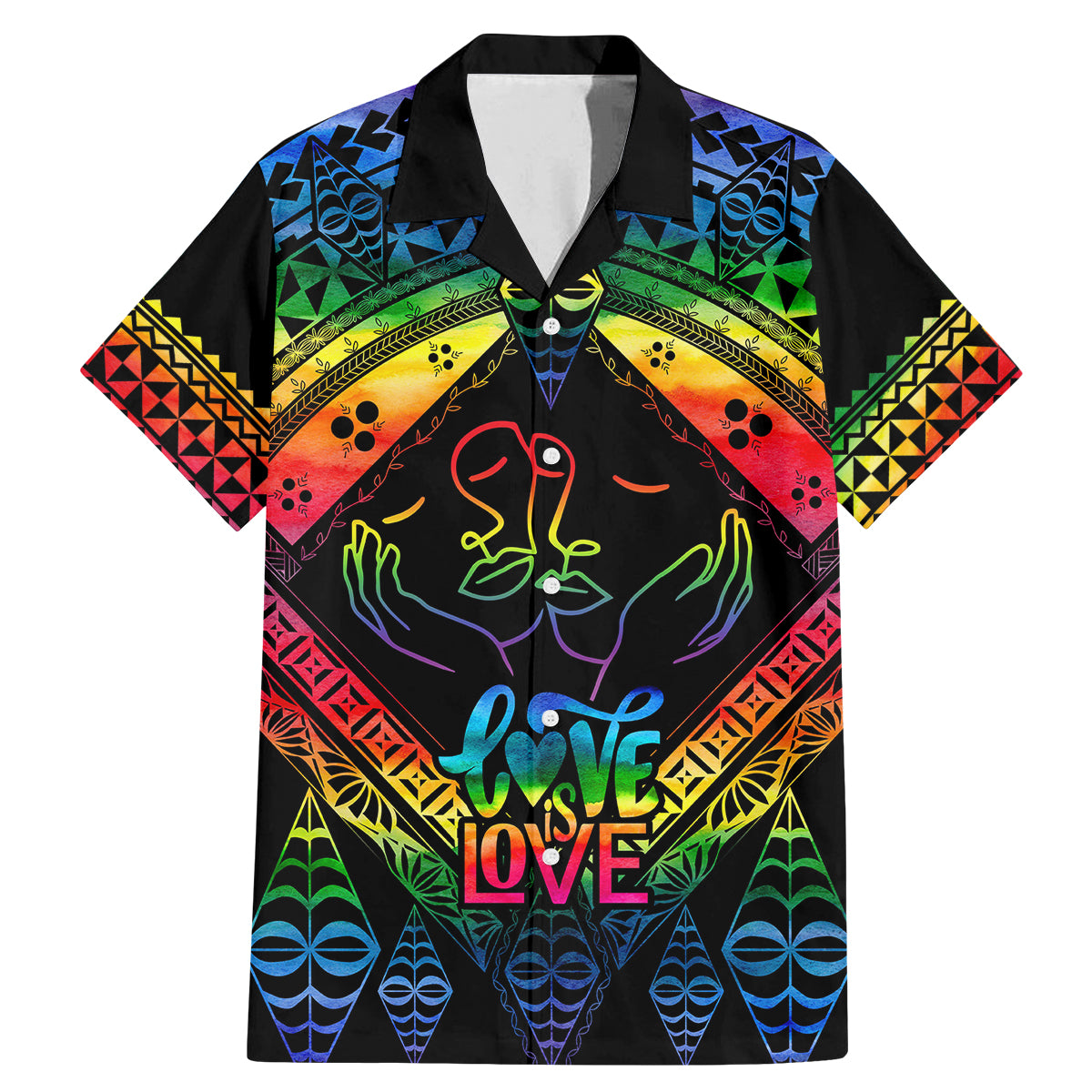 Personalised Tonga LGBT Family Matching Mermaid Dress and Hawaiian Shirt Love Is Love Ngatu Rainbow Water Color LT9 - Wonder Print Shop
