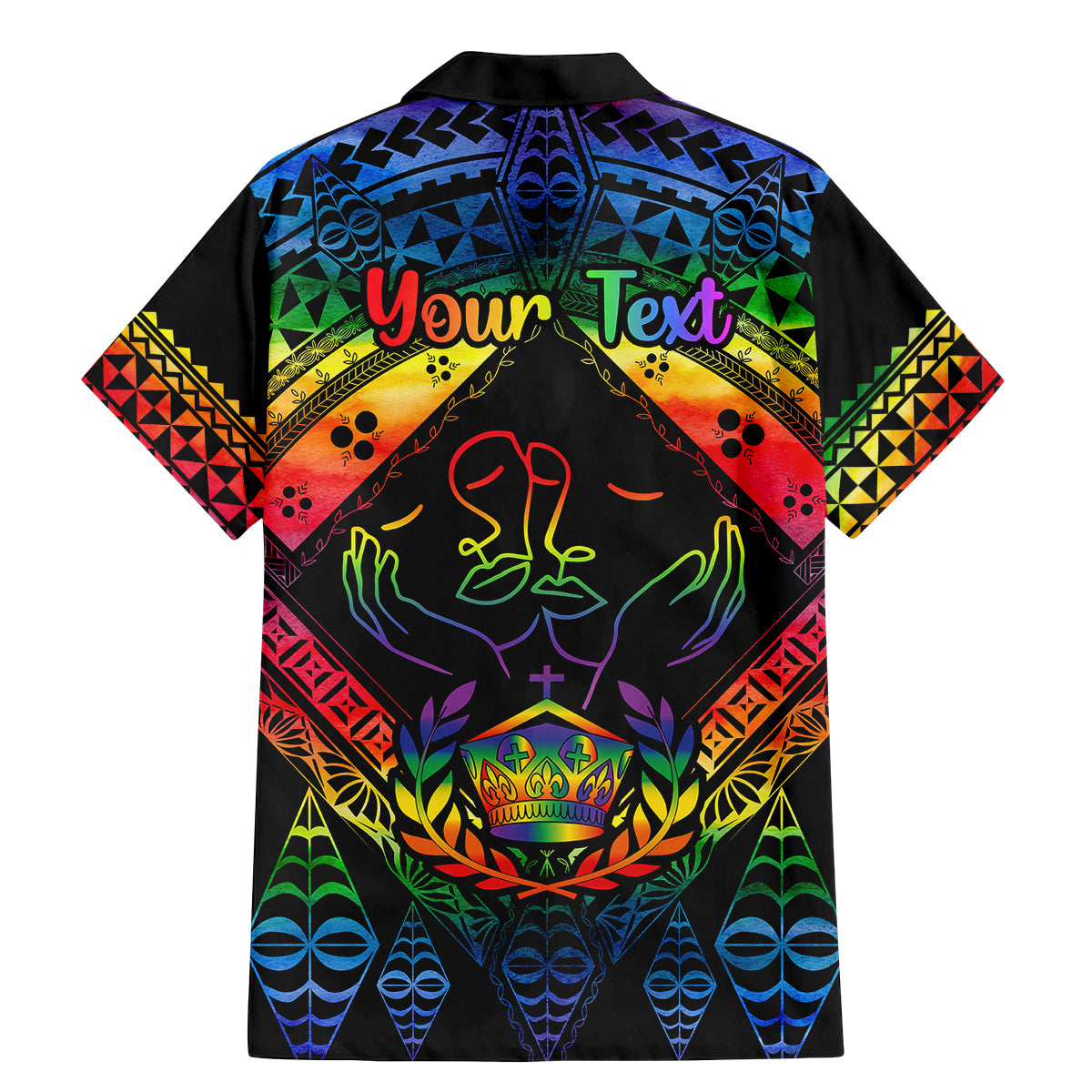 Personalised Tonga LGBT Family Matching Mermaid Dress and Hawaiian Shirt Love Is Love Ngatu Rainbow Water Color LT9 - Wonder Print Shop