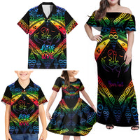 Personalised Tonga LGBT Family Matching Off Shoulder Maxi Dress and Hawaiian Shirt Love Is Love Ngatu Rainbow Water Color LT9 - Wonder Print Shop