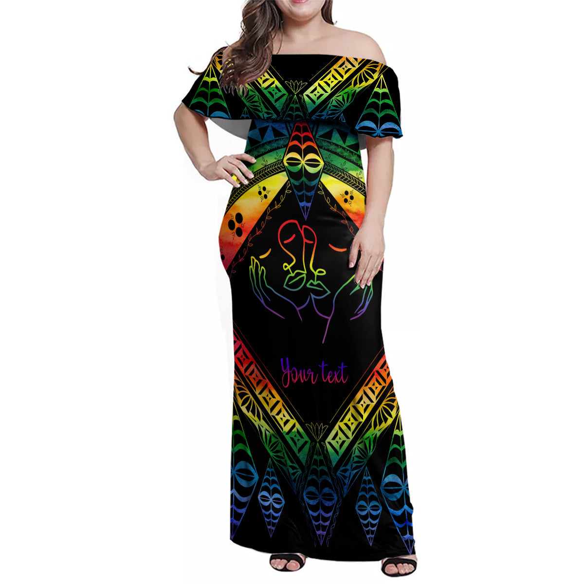 Personalised Tonga LGBT Family Matching Off Shoulder Maxi Dress and Hawaiian Shirt Love Is Love Ngatu Rainbow Water Color LT9 - Wonder Print Shop