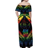 Personalised Tonga LGBT Family Matching Off Shoulder Maxi Dress and Hawaiian Shirt Love Is Love Ngatu Rainbow Water Color LT9 - Wonder Print Shop