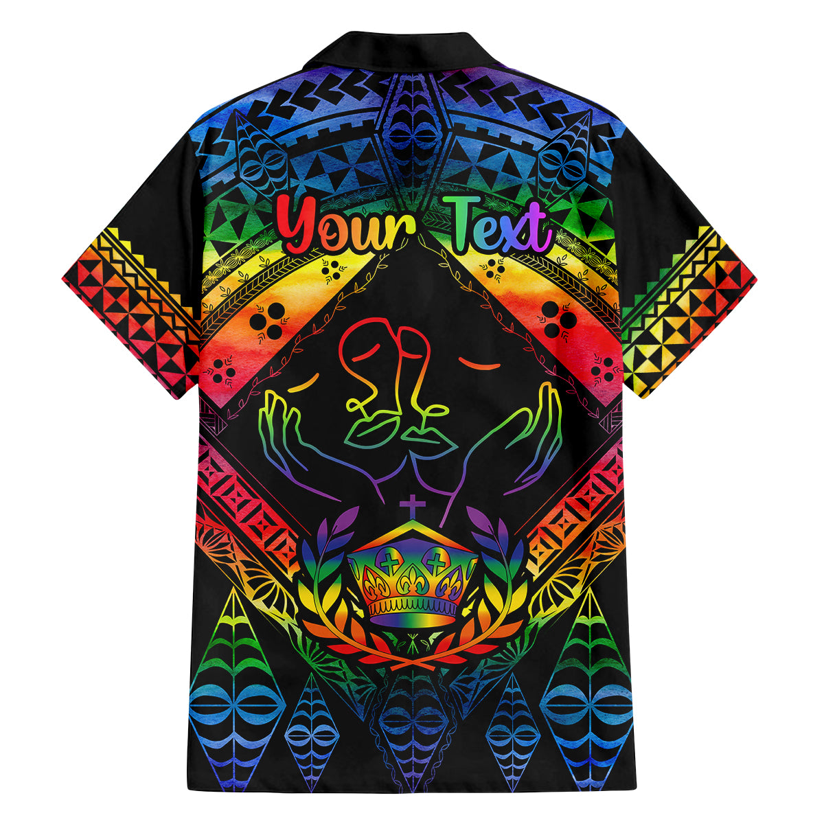 Personalised Tonga LGBT Family Matching Off Shoulder Short Dress and Hawaiian Shirt Love Is Love Ngatu Rainbow Water Color LT9 - Wonder Print Shop