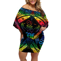 Personalised Tonga LGBT Family Matching Off Shoulder Short Dress and Hawaiian Shirt Love Is Love Ngatu Rainbow Water Color LT9 - Wonder Print Shop
