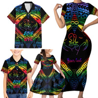 Personalised Tonga LGBT Family Matching Short Sleeve Bodycon Dress and Hawaiian Shirt Love Is Love Ngatu Rainbow Water Color - Wonder Print Shop