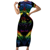 Personalised Tonga LGBT Family Matching Short Sleeve Bodycon Dress and Hawaiian Shirt Love Is Love Ngatu Rainbow Water Color - Wonder Print Shop