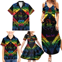Personalised Tonga LGBT Family Matching Summer Maxi Dress and Hawaiian Shirt Love Is Love Ngatu Rainbow Water Color - Wonder Print Shop