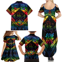 Personalised Tonga LGBT Family Matching Summer Maxi Dress and Hawaiian Shirt Love Is Love Ngatu Rainbow Water Color - Wonder Print Shop