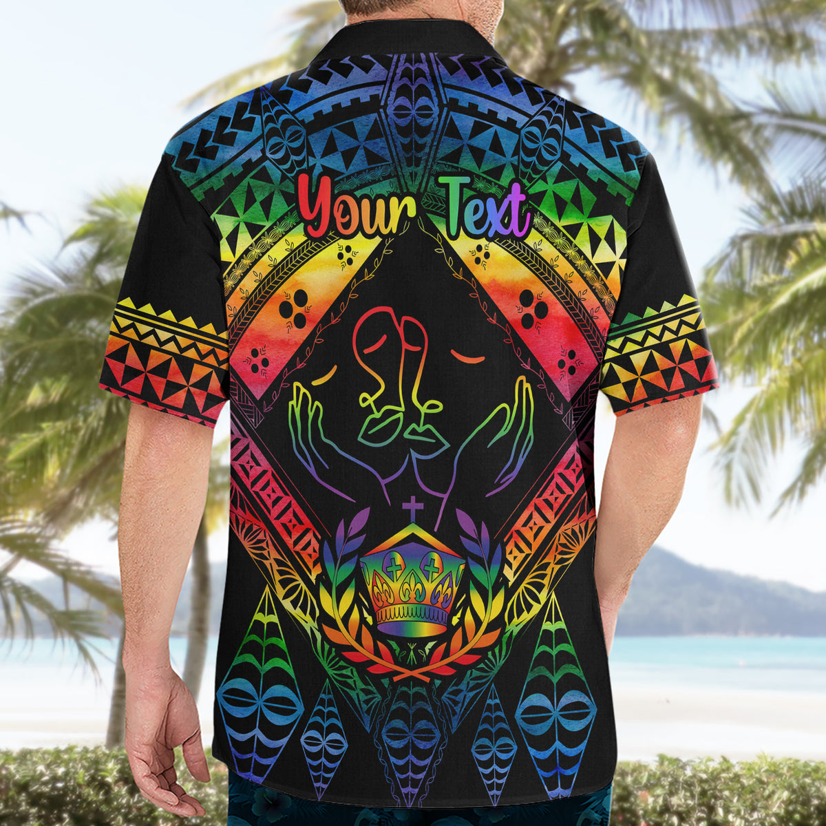 Personalised Tonga LGBT Hawaiian Shirt Love Is Love Ngatu Rainbow Water Color - Wonder Print Shop
