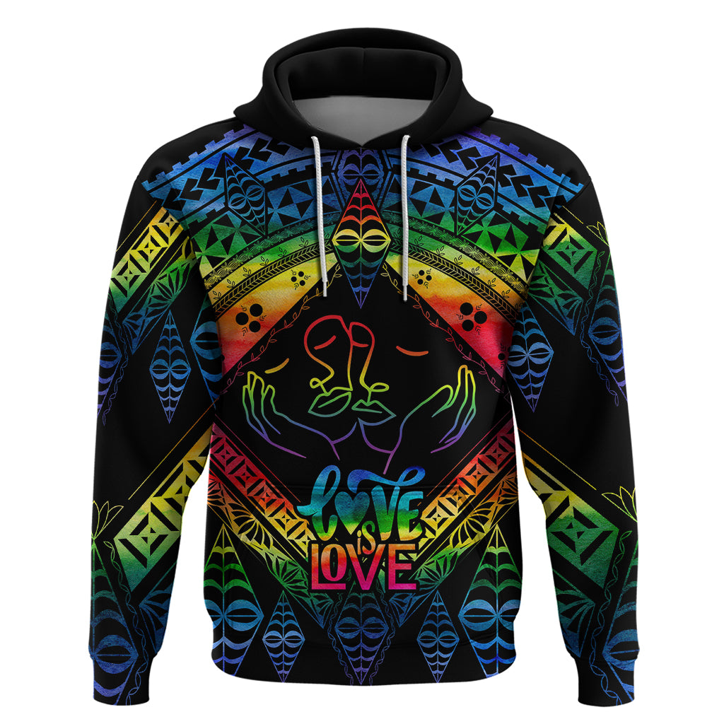 Personalised Tonga LGBT Hoodie Love Is Love Ngatu Rainbow Water Color - Wonder Print Shop
