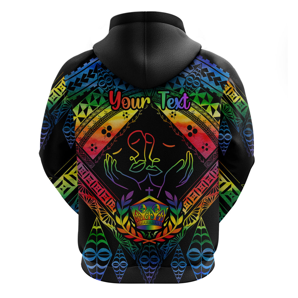 Personalised Tonga LGBT Hoodie Love Is Love Ngatu Rainbow Water Color - Wonder Print Shop