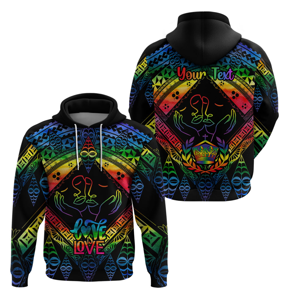 Personalised Tonga LGBT Hoodie Love Is Love Ngatu Rainbow Water Color - Wonder Print Shop