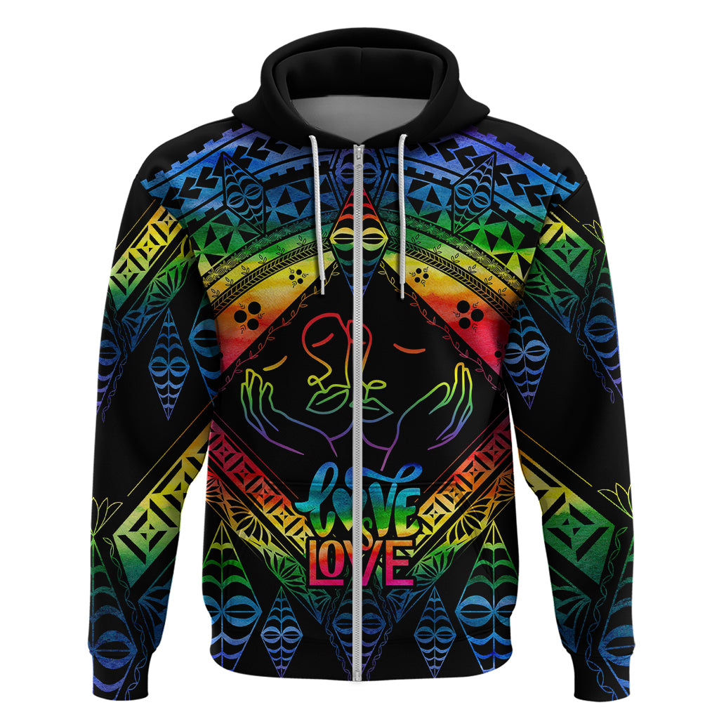 Personalised Tonga LGBT Hoodie Love Is Love Ngatu Rainbow Water Color - Wonder Print Shop