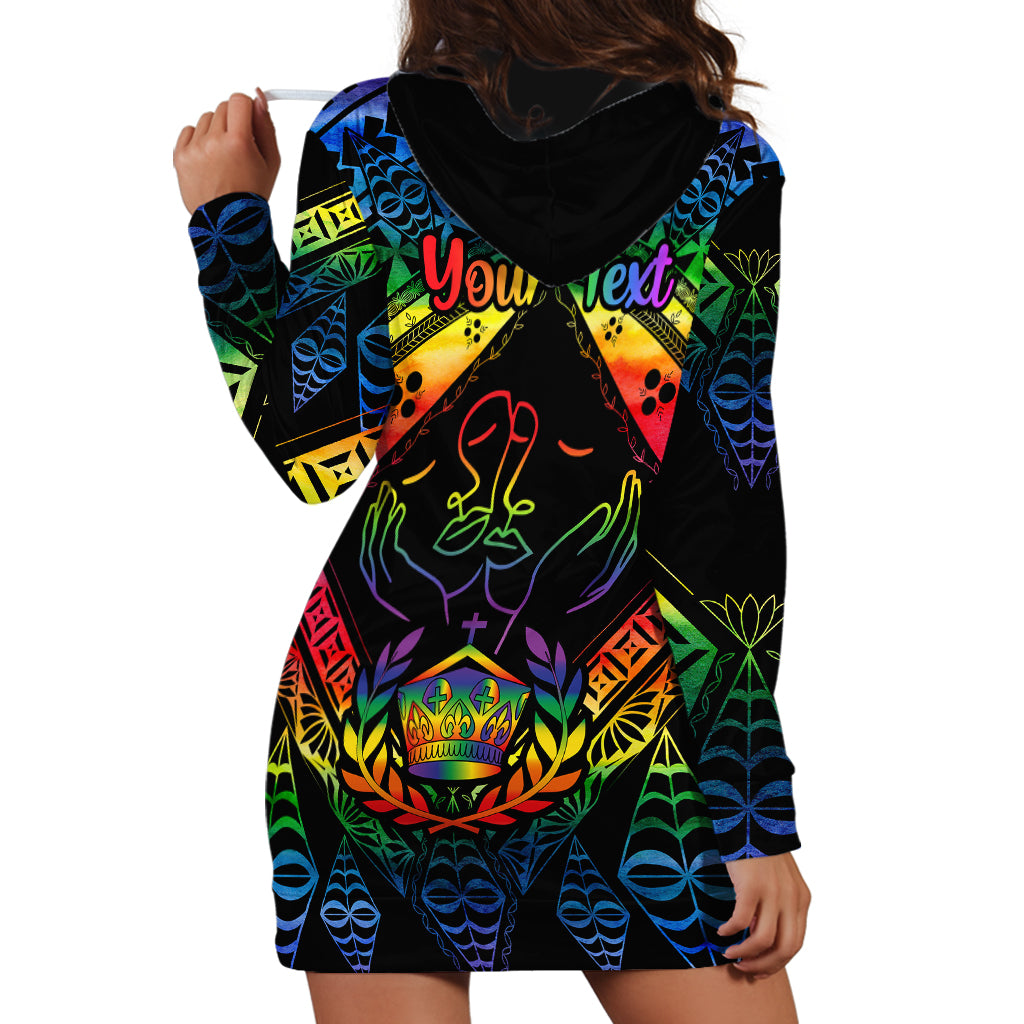 Personalised Tonga LGBT Hoodie Dress Love Is Love Ngatu Rainbow Water Color - Wonder Print Shop