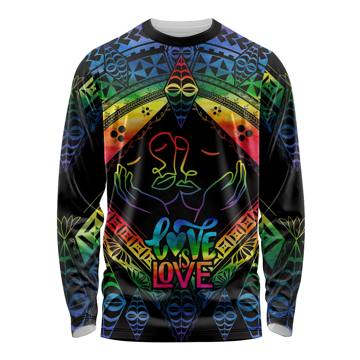 Personalised Tonga LGBT Long Sleeve Shirt Love Is Love Ngatu Rainbow Water Color - Wonder Print Shop